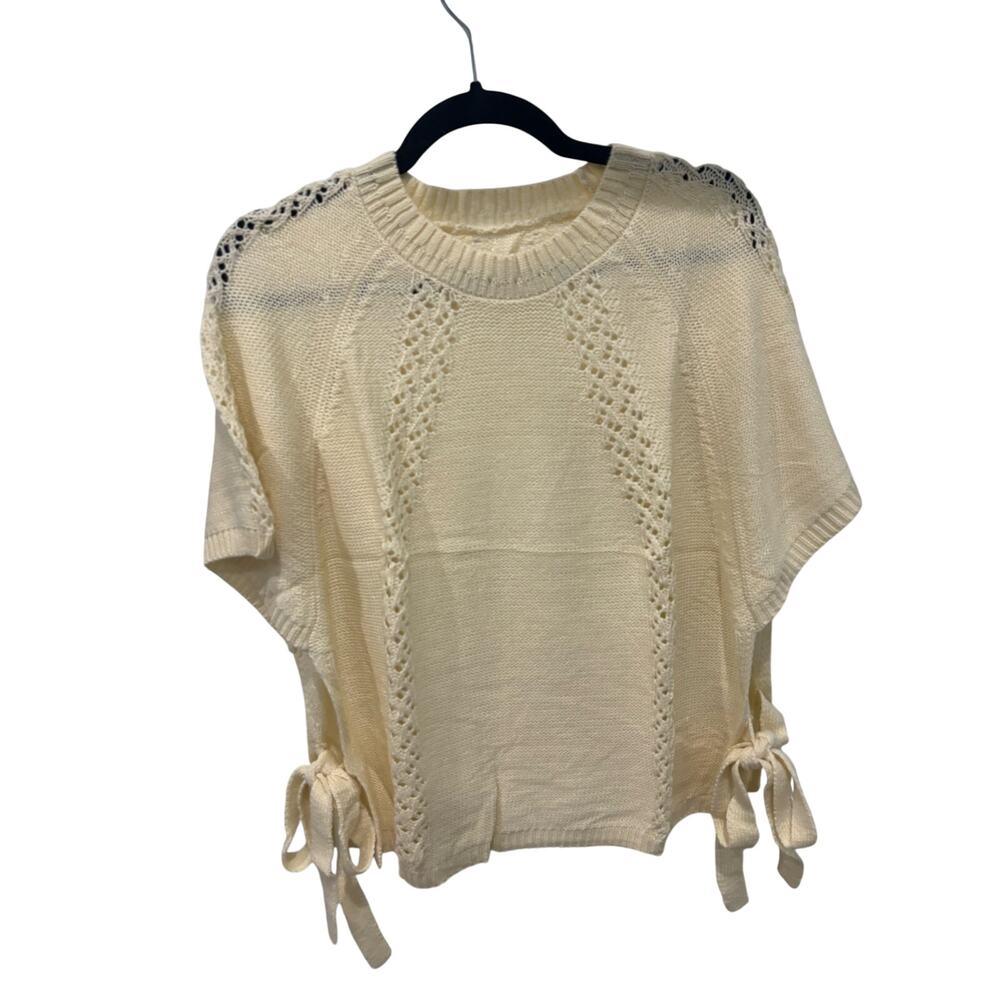 Crochet look short sleeve sweater with side ties